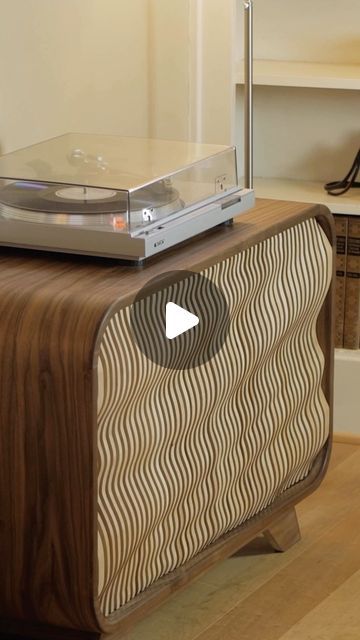 Miles on Instagram: "Record player cabinet video up now on YouTube! This was probably my most exhausting build to date because I had to build it completely outside and the weather wasn’t in my favor.  Link in my bio to the full video.  Thanks for checking it out!   #design #furnituredesign #industrialdesign #productdesign #uoproductdesign #woodworking #woodworkersofinstagram #woodisgood #furniture #midcenturymodern #designersofinstagram #designwanted #designmilk #makewithmiles #recordplayer #turntable" Turntable Furniture Design, Vintage Stereo Console, Turntable Furniture, Hifi Furniture, Record Player Cabinet, Stereo Console, Wood Worker, Record Player, Design Milk