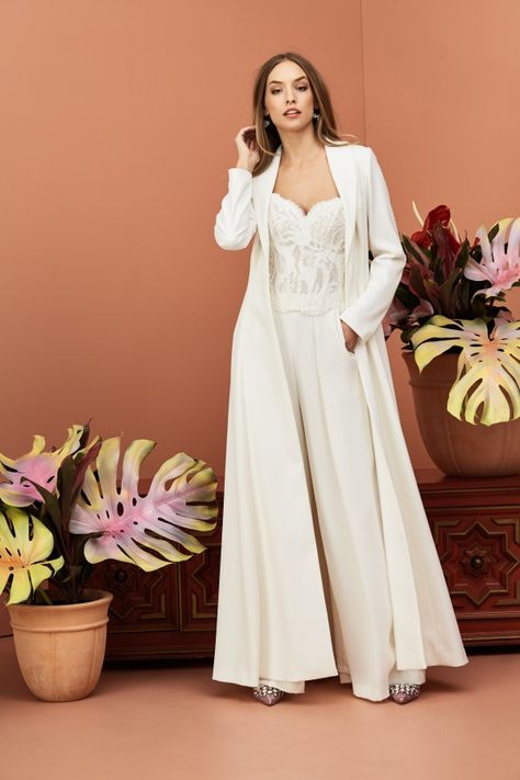 30 Non-Traditional Wedding Dresses We Love Womens Bridal Suits, Wedding Dress With Blazer, Androgynous Wedding Dress, Bridal Suits For Women, Wedding Pantsuit The Bride, Dating Clothes, Wedding Pantsuits, Wedding Suits For Bride, Wtoo Wedding Dress