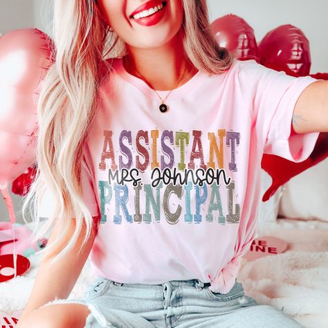 Custom Assistant Principal Shirt, Personalize School Staff TShirt, School Office Admin Team T-Shirt Personalized Front Office Principal Tee by Mioqlo Assistant Principal Outfits, Principal Outfits, Office Admin, Mom And Me Shirts, Preschool Shirts, Group Matching, Assistant Principal, Text Graphic, Front Office