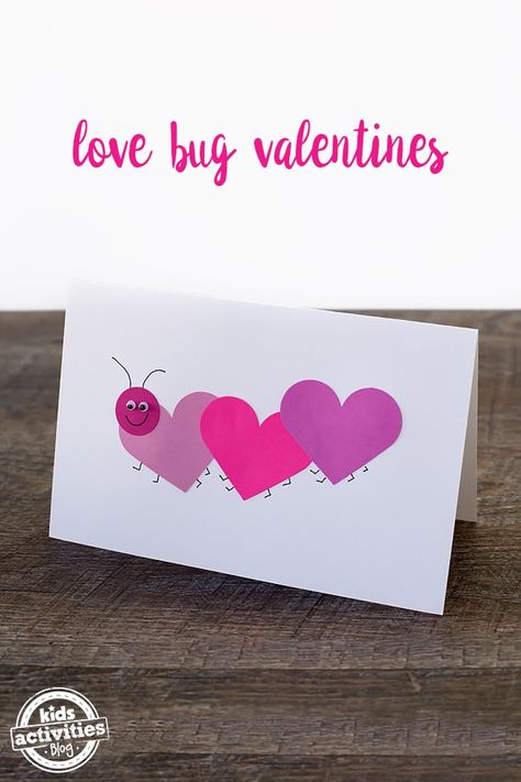 Super easy Valentine's day card for preschoolers! A love bug valentine! Bug Valentines, Valentines Day Cards Diy, Valentine Card Crafts, Saint Valentin Diy, Valentines Bricolage, Homemade Valentines Day Cards, Easy Valentine Crafts, Diy Valentines Cards, Valentine's Day Crafts For Kids