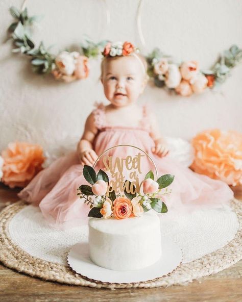 Sweet One Peach First Birthday, Peach First Birthday Photoshoot, Sweet As A Peach Cake, One Sweet Peach Cake Topper, One Sweet Peach Birthday Cake Smash, One Sweet Peach Birthday Photoshoot, Peach First Birthday Pictures, Peach Themed 1st Birthday Party, Peach Themed First Birthday Party