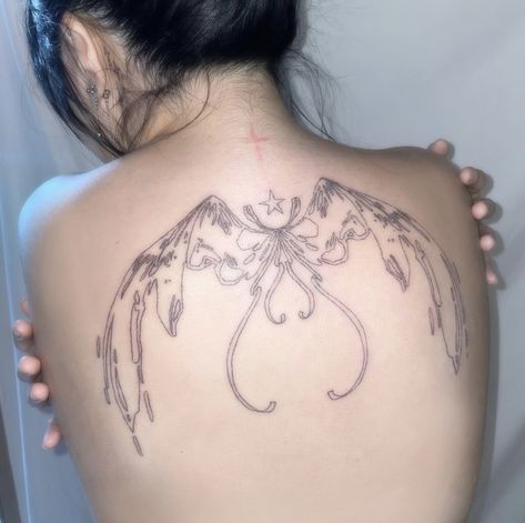 Angel Wing Back Tattoo, Back Tattoo Aesthetic, Asian Style Tattoos, Pretty Poison, Funky Tattoos, 4 Tattoo, Fairy Tattoo, Angel Tattoo, Dream Tattoos