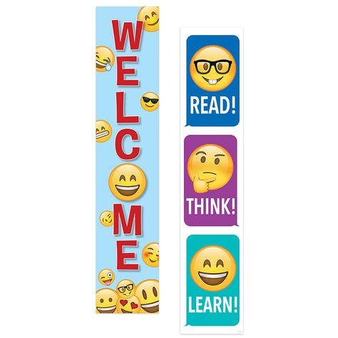 EMOJI FUN 2 SIDED BANNER Emoji Bulletin Board, Emoji Classroom Theme, Emoji Room, Student Lounge, Classroom Banner, Creative Teaching Press, Welcome Students, Inspire Students, E-learning