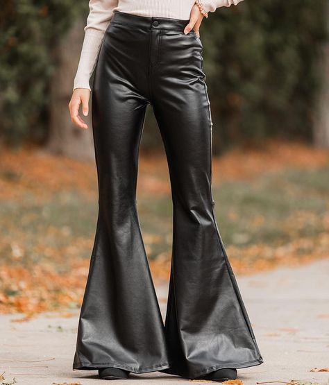 Leather Bell Bottoms, Yellow Turtleneck, Vintage Shoot, Rock Aesthetic, Black Cowgirl, Flare Pant, Women's Bottoms, Black Shop, Conversion Chart