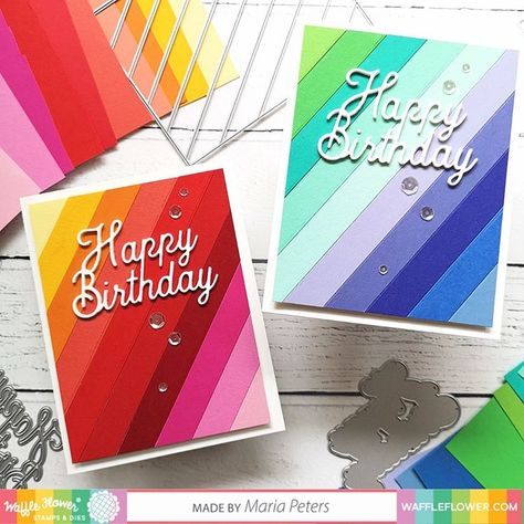 Strip Cards, Happy Birthday Words, Scrappy Cards, Easy Cards, Homemade Birthday Cards, Rainbow Card, Flower Inspiration, Cricut Cards, Marianne Design