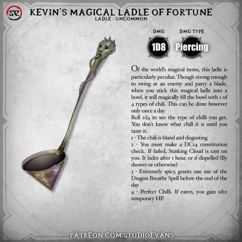 Dnd Cooking Items, Dnd Magic Items Homebrew Funny, 5e Items, Dnd Stats, Dnd Elves, Dnd Items, Elf Magic, Dungeons And Dragons Memes, Magical Items