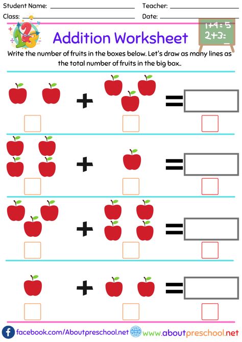 Easy Math Worksheets, Kindergarten Addition, Addition Worksheet, Fun Math Worksheets, Worksheet Kindergarten, Worksheets For Class 1, Kindergarten Addition Worksheets, Addition Kindergarten, Math Addition Worksheets