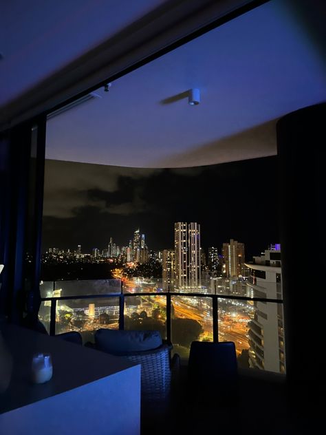 High Rise Apartment Night View, City View Apartment Aesthetic, Penthouse View Night, Skyline Apartment, Night City View, Penthouse View, City Penthouse, Miami Apartment, City View Apartment