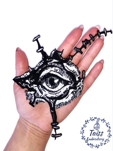 "The third eye of providence is a large bone patch. This patch adds plenty of character to any jacket, hoodie, shirt, etc. This patch is easy to sew on or stick with a hot iron. 🔹 Size : Width: 4,9 \" /12,5 cm Height:4,7 \" /12 cm Check us out at: https://embroiderytaiss.com/ If you have any questions, feel free to send us a message!" Battle Jacket Aesthetic, Metal Jacket Patches, Patch Jacket Outfit, Homemade Patches Punk, Battle Jacket Back Patch, Patch Jacket Punk, Goth Patches, Large Iron On Patches, Patches For Jeans