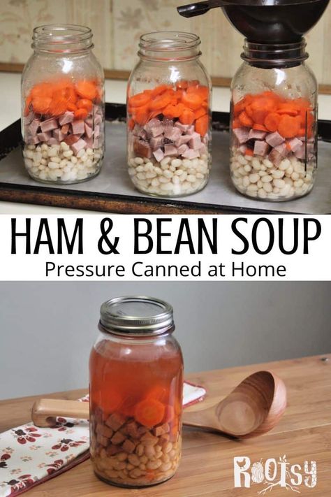 How To Can Ham And Bean Soup, Canning Leftover Ham, Mennonite Canning Recipes, Canned Ham And Bean Soup, Canning Bean Soup Recipes, Pressure Canning Ham And Bean Soup, Canning Ham And Bean Soup, Canning Vegetable Soup, Canning Ham