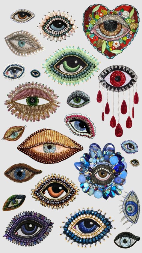 all eyes on you #eyes #sequins Textiles Sketchbook, Tambour Beading, Valentine Images, Collage Background, Rhinestone Art, Embroidery Jewelry, All Eyes, Eye Art, Aesthetic Iphone Wallpaper