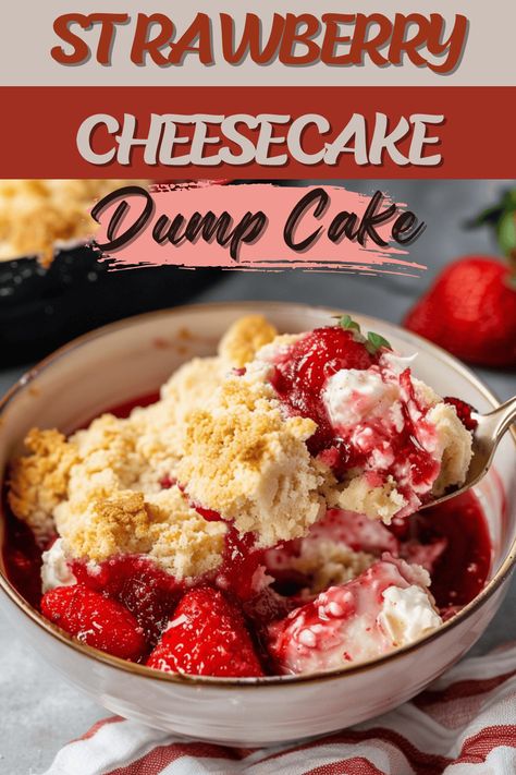 When you need something sweet in a hurry, make this gorgeous strawberry cheesecake dump cake. The smell alone will have you waiting at the oven door. Strawberry Cheesecake Dump, Strawberry Cheesecake Dump Cake, Cheesecake Dump Cake, Strawberry Dump Cake, Cheap Desserts, Strawberry Shortcake Cookies, Fruit Cheesecake, Cubed Steak, Strawberry Pudding