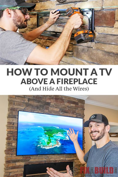 Mount Tv Brick Fireplace, Mounted Tv On Fireplace, How To Hide Cords From Mounted Tv Above Fireplace, Hiding Cords Mounted Tv Above Fireplace, How To Install Tv Over Fireplace, Mounting Tv To Brick Fireplace, Recessed Outlet Behind Tv, Ceiling Mount Tv Over Fireplace, Tvs Mounted Above Fireplace