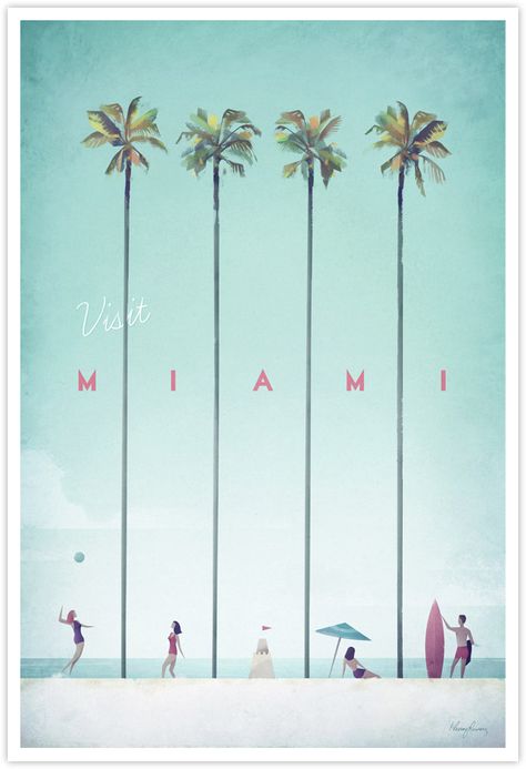 Miami Vintage Travel Poster - Art Print by Henry Rivers / Travel Poster Co. Miami Posters, Grafika Vintage, Miami Travel, Postal Vintage, Design Websites, Plakat Design, Miami Art, Poster Vintage, Vintage Travel Posters