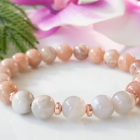 Sunstone and Moonstone Healing Crystals Gemstone Bracelet Sunstone Crystal, Girly Bracelets, Stone Bead Jewelry, Dainty Rose, Healing Gemstone Bracelets, Fancy Jewellery Designs, Crystal Healing Bracelets, Natural Stone Bracelets, Gemstone Beaded Bracelets