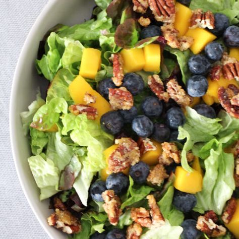 Blueberry and Mango Salad with Balsamic Honey Dressing Blueberry Mango, A Bountiful Kitchen, Bountiful Kitchen, Red Leaf Lettuce, Honey Dressing, Mango Salad, Ground Pepper, Recipe Images, Canola Oil