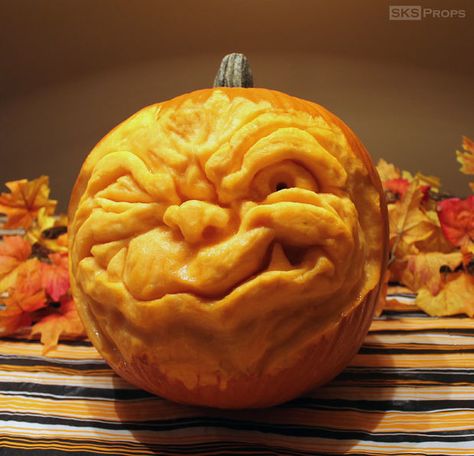 How To Sculpt A Goblin Face Into A Pumpkin Goblin Face, Goblin Pumpkin, Pumpkin Sculpting, Pumpkin Pulp, Pumpkin Inspiration, Pumpkin Carving Contest, Amazing Pumpkin Carving, Pumpkin Carving Designs, Fruit And Vegetable Carving