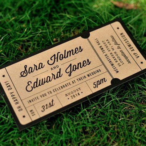 15 Ideas for a Hollywood-Inspired Wedding via Brit + Co Ticket Wedding Invitations, Kraft Wedding Invitations, Design Invitation, Hollywood Wedding, Ticket Design, Admission Ticket, Ticket Invitation, 카드 디자인, Invitation Inspiration