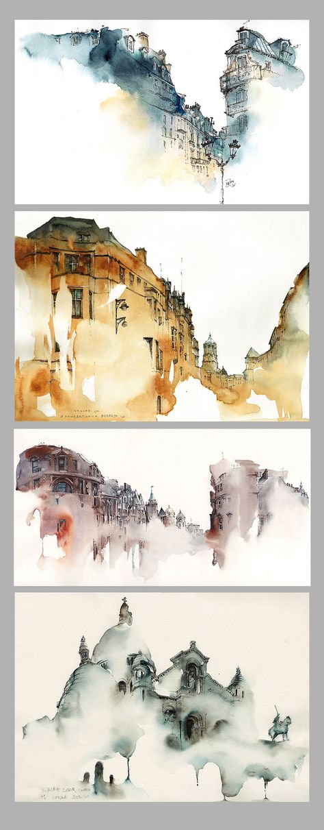 Buildings Watercolor Paintings, Sunga Park Artist Page, Ink And Watercolour Drawings, Architectural Watercolor Paintings, Large Watercolour Painting, Urban Watercolor Paintings, Watercolor Architecture Sketches, Pen And Ink Drawings With Watercolor, Large Watercolor Paintings