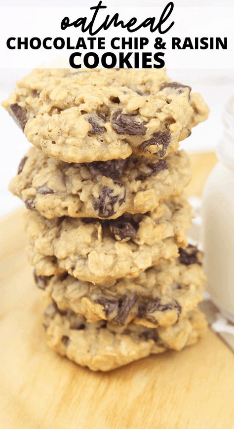 months. Oatmeal Chocolate Chip and Raisin Cookies You Chocolate Chip Raisin Cookies, Oatmeal Raisin Chocolate Chip Cookies, Raisin Cookie Recipe, Chocolate Raisins, Raisin Cookie, Oatmeal Raisin Cookies Chewy, Oatmeal Cookies Chewy, Easy Oatmeal, Healthy Chocolate Chip