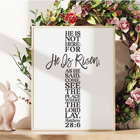 He is Risen!!!🌸 Happy Easter from all of us at Wallcutz! 💛 Diy Easter Decorations Christian, Jesus Easter Decor, He Is Risen Banner, Christian Decorations, Cross Stencil, He Is Risen Happy Easter, Farmhouse Stencils, Easter Verses, Calendar Doodles