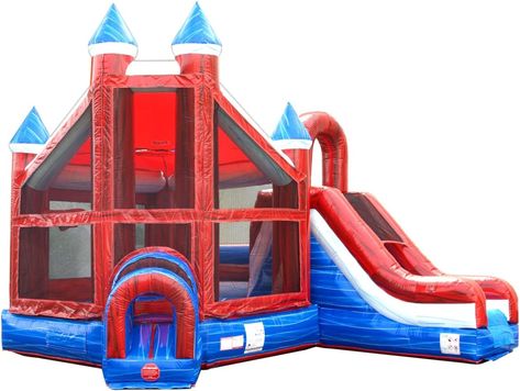 TentandTable Patriotic Deluxe Castle Commercial Inflatable Bounce House with Slide, Outdoor Backyard Bouncer for Kids and Adults, Includes 1HP Blower & Stakes - 19' L x 15' W x 16' H Tall Castle, Castle Bounce House, Jump House, House With Slide, Bounce House With Slide, Inflatable Castle, Blue Castle, House Slide, Cool Slides