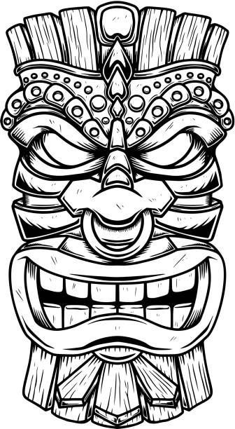 Tiki Head Drawing, Tiki Maske, Totem Tiki, Tiki Tattoo, Tiki Hawaii, Tiki Faces, Tiki Head, Tiki Totem, Polynesian Tattoo Designs