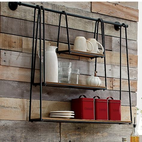 3-Tier Wall Shelf Kitchen Wall Open Shelves, Floating Shelf Above Stove, Industrial Shelf Decor, Floating Kitchen Shelf, Diy Industrial Shelves, Kitchen Wall Shelf, Pots Kitchen, Floating Kitchen Shelves, Floating Kitchen