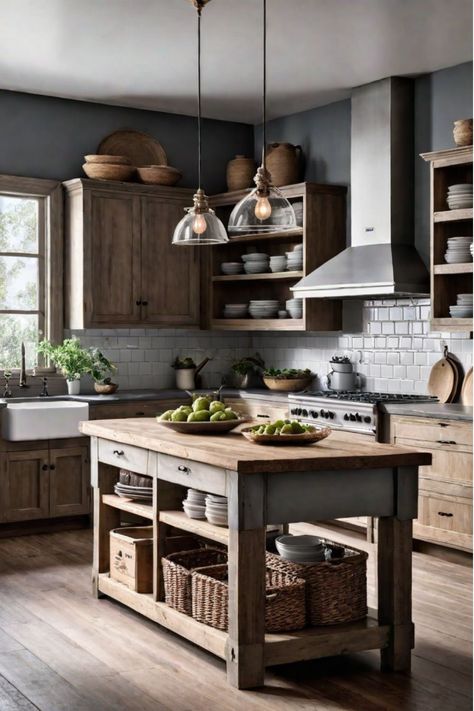 Alternative Kitchen Island Ideas, Kitchen Island With No Seating, Long Narrow Kitchen Island, Litchen Island, Rustic Kitchen Islands, Kitchen With Island Layout, Kitchen Flips, Kitchen Layout Ideas With Island, Small Rustic Kitchens