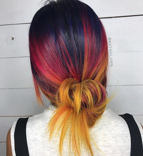 12.4k Followers, 2,651 Following, 2,834 Posts - See Instagram photos and videos from BARBAR® (@barbarhairtools) Black And Vivid Hair Color, Black Hair With Yellow Highlights, Red And Yellow Hair, Black And Yellow Hair, Dark Sunset, Yellow Hair Color, Sunset Hair, Multicolored Hair, Cool Braid Hairstyles