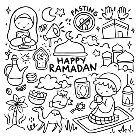 Set of ramadan kawaii doodle | Premium Vector #Freepik #vector #cute #mosque-illustration #mosque-cartoon #ramadan-greeting Kawaii Doodle, Eid Al Fitr, Kawaii Doodles, Instagram Logo, Premium Vector, Ramadan, Graphic Resources, Doodles, ? Logo