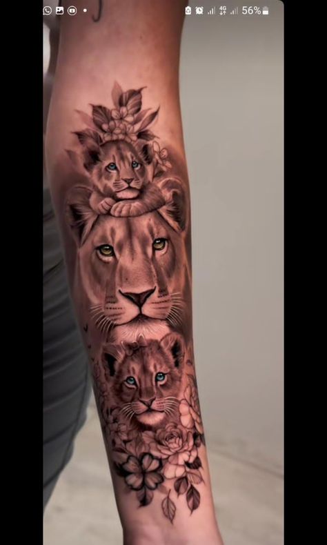 Lioness Tattoo For Women, Harmony Tattoo, Cubs Tattoo, Body Tattoo Design, Arm Sleeve Tattoos For Women, Lioness Tattoo, Women Half Sleeve, Tattoos For Women Half Sleeve, Tatuaje A Color