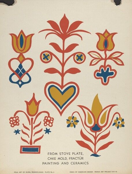 Plate 3: From Portfolio Folk Art of Rural Pennsylvania Rural America, Butterfly Template, Folk Art Flowers, A3 Poster, American Folk Art, National Gallery Of Art, Motif Design, Folk Art Painting, Creative Drawing