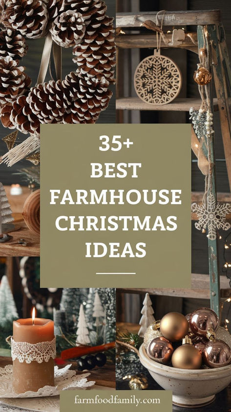 Add warmth and holiday spirit to your home with 29 heartwarming farmhouse Christmas ideas. These touches will make your space festive and welcoming. Rustic Country Farmhouse Decor, Christmas Tree Ideas Country, Farmhouse Christmas Ideas, Farmhouse Christmas Tree Ideas, Farmhouse Christmas Kitchen, Nativity Scene Display, Rustic Farmhouse Christmas, Farmhouse Christmas Decor Ideas, Rustic Country Farmhouse