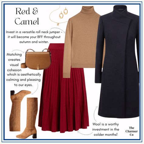 Red Red Midi Skirt Outfit Winter, Red Midi Skirt Outfit, Midi Skirt Outfit Winter, Navy Wool Coat, Shop The Outfit, Red Midi Skirt, Capsule Closet, Midi Skirt Outfit, Winter Skirt Outfit