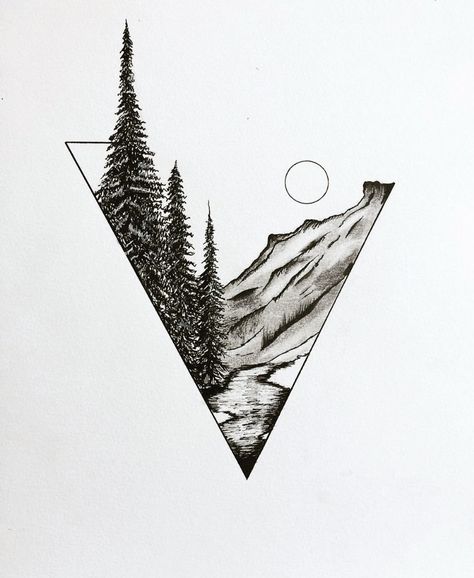 Minimalist Nature Tattoos Men, Mountain With River Tattoo, Outdoor Themed Tattoos, Glacier National Park Tattoo, Washington Tattoo Ideas, River Tattoo Design, River Tattoo Ideas, Washington State Tattoo, Maine Tattoo Ideas