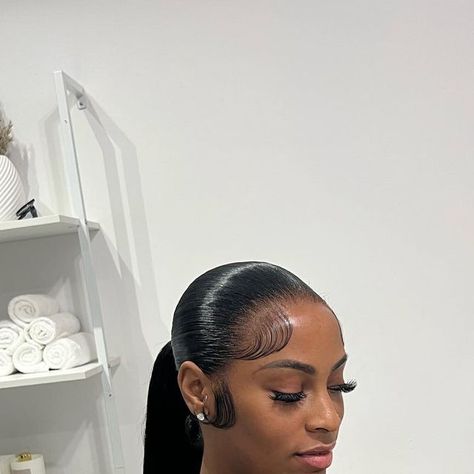 THE BOSSY ARMANI on Instagram: "Hair details  Frontal ponytail   14”,13x4 hd Frotnal Hair and bundles coloured black  2,22” bundles   #frontal #ponytail #bridal  Bundles & Frontal @bossyyhair.studio" All Back Ponytail Black Women, Labour Hairstyles Black Women, Cute Ponytail Styles For Black Hair, Low Straight Ponytail, Straight Back Ponytail Black Women, Sleek Frontal Ponytail, No Part Ponytail, Ponytail Frontal Hairstyles, Frontal Ponytail Hairstyles Low