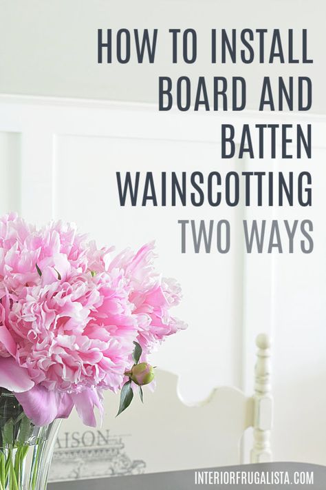 How To Install Board And Batten Wainscotting Two Ways Desk Interior, Batten Walls, Painted Wooden Chairs, Dry Lavender, Sliding Shelf, Lavender Interior, Diy Bed Headboard, Diy Board And Batten, Dining Room Accent Wall