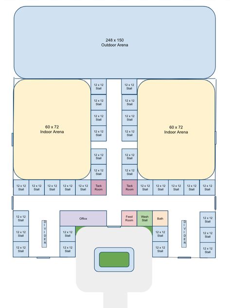 Stable With Arena, Small Arenas Horse, Horse Arena Minecraft, Swem Barn Ideas Minecraft, Horse Stable Floor Plans, Stable Designs Layout, Horse Training Facility Layout, Minecraft Horse Stable Layout, Big Horse Stable Minecraft