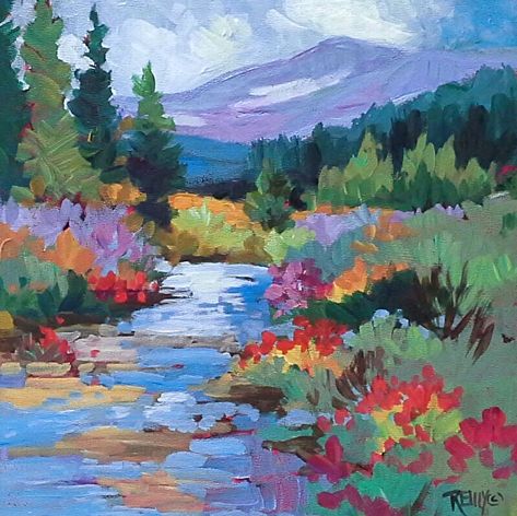 Laura Reilly, Painting Wildflowers, Colorful Landscape Paintings, Painting Landscapes, Colorado Landscape, Painting Styles, Mountain Landscape Painting, Arte Indie, Watercolor Landscapes