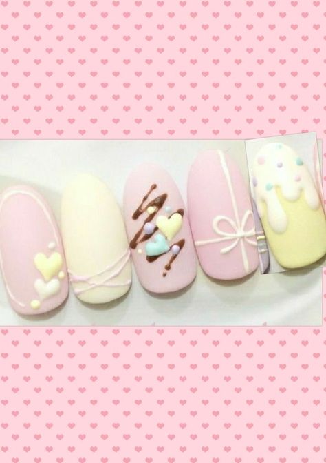 Cutecore Nails, Pudding Nails, Nail Polish Design, Polish Design, Pretty Gel Nails, Really Cute Nails, Soft Nails, Kawaii Nails, Cute Nail Art