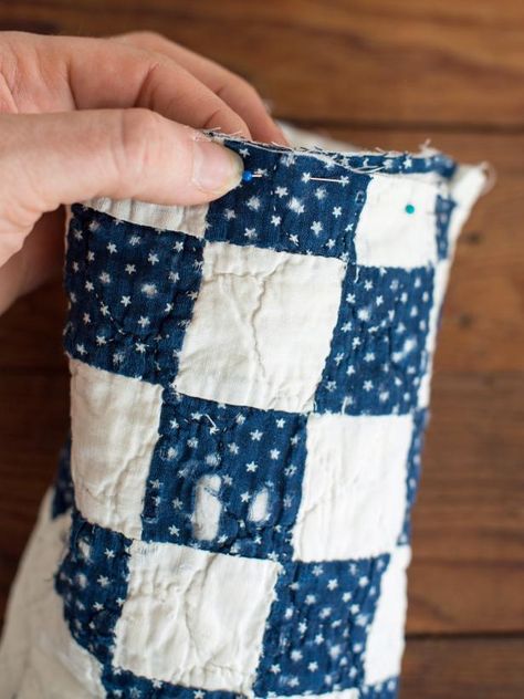 Upcycle a Quilt Into Charming Christmas Stockings | HGTV Winter Inspiration, Handmade Stocking, Stocking Pattern, Charming Christmas, Old Quilts, Seasonal Crafts, Handmade Holiday, Christmas Socks, Tree Skirt