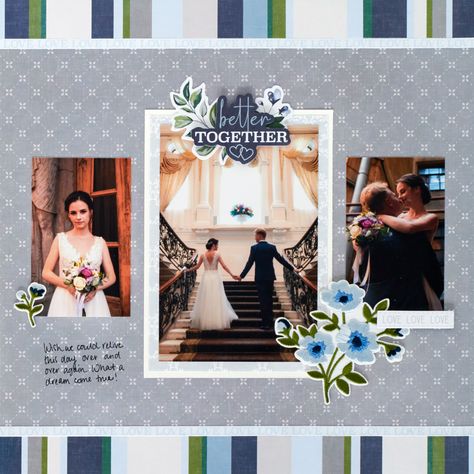 February Completed Album Challenge PLUS A Wedding Scrapbook Layout Wedding Scrapbook Layouts, Blue Scrapbook, Wedding Scrapbooking, Wedding Scrapbooking Layouts, Month Of Love, Picture Layouts, Love Wishes, Something Blue Wedding, Purple Gift