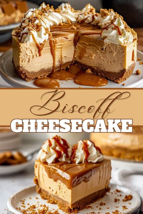 There are few things as delightful as a slice of Biscoff Cheesecake.   This recipe combines the creamy, tangy taste of dense, baked cheesecake with the warm, caramelized flavors of Biscoff cookies.   The crunchy Biscoff crust contrasts with the velvety cheesecake, creating an irresistible dessert that’s sure to impress. Cheesecake Recipes Flavors, Baking Recipes Desserts Cheesecake, Layered Cheesecake Recipes, Biscoff Cheesecake No Bake, Biscoff Cheesecake Recipes, Cheesecake Recipe Ideas, Baking Ideas Dessert, Millionaires Cheesecake, Baked Cheese Cake