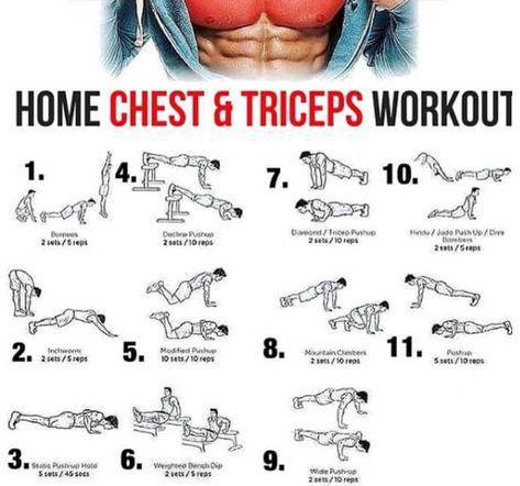 Tricep Workout At Home, Chest Triceps Workout, Chest And Tricep Workout, Muscle Gain Workout, Calisthenics Workout Plan, Chest Workout For Men, Running Stretches, Home Workout Men, Tricep Workout