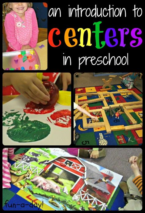 An Introduction to Centers in Preschool -- Centers explained, the importance of centers in early childhood classroom, and examples of centers Centers In Preschool, Sped Activities, Prek Centers, Preschool Organization, Classroom Management Ideas, Learning Centers Preschool, Ideas For Kindergarten, Center Management, Prek Classroom