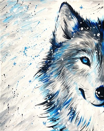 Paint Nite painting "Winter WOLF in Sow" by artist 	Vera Malitskaya. #paintnite #yaymaker #winter #wolf #painting Wolf In Snow, Starfish Painting, Winter Wolf, Winter Wolves, Wolf Painting, Paint Nite, Seni Cat Air, Paint And Sip, A Wolf