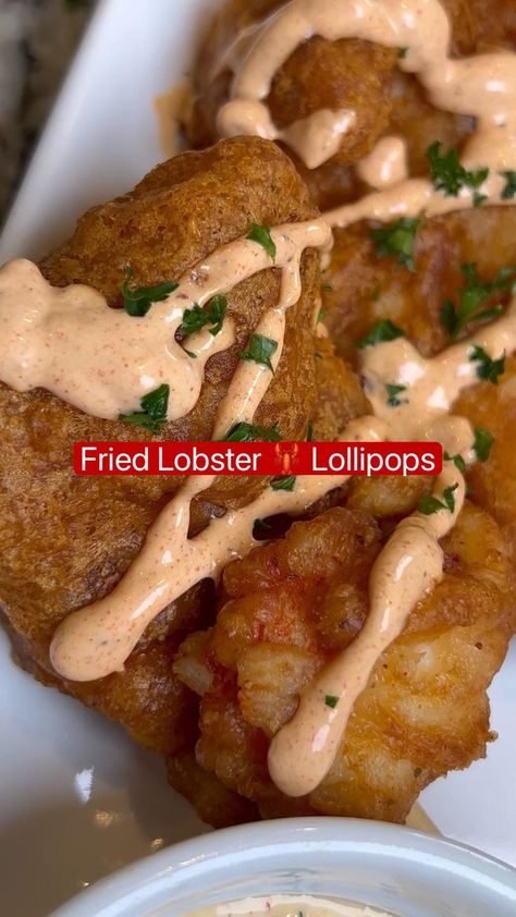 Pescatarian Recipes Videos, Deep Fried Crab Legs No Shell, Shrimp And Waffles, Lobster Lollipops, Lollipops Recipe, Fried Lobster, Seafood Dish Recipes, Lobster Dishes, Pepper Seasoning