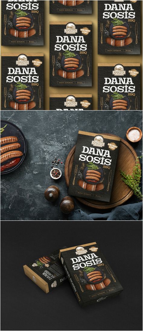 Bbq Packaging Design, Meat Branding Design, Sausage Packaging Design, Bbq Packaging, Sausage Logo, Meat Packaging Design, Food Brand Logo, Sausage Packaging, Meat Branding