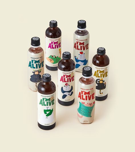 I'm Alive Kombucha Rebranding on Behance Kombucha Packaging, Kombucha Labels, Korean Logo, Kombucha Brands, Kombucha Bottles, Trendy Drinks, Soda Drink, S Alphabet, Bottle Label Design